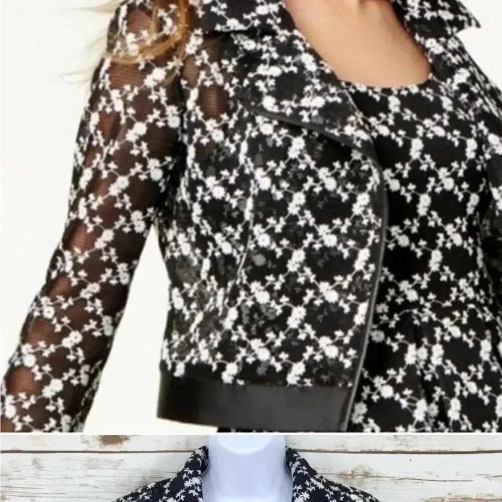 Sachin & Babi Black Floral Lace Moto Jacket – XS